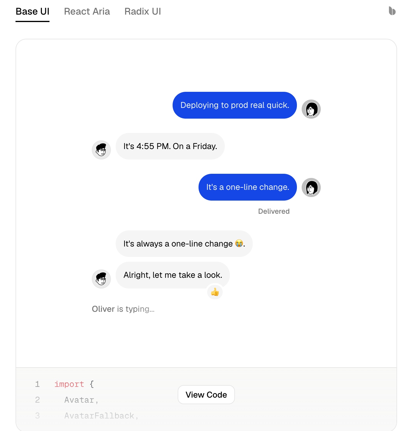 shadcn/ui 提供 Base UI、React Aria 和 Radix UI 多套底层实现