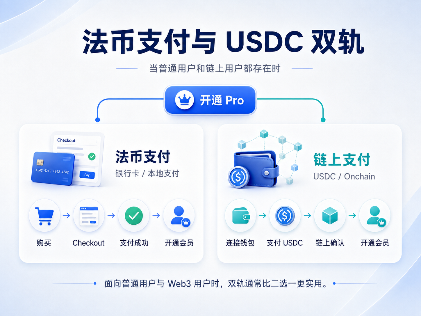 法币支付与 USDC 双轨收款